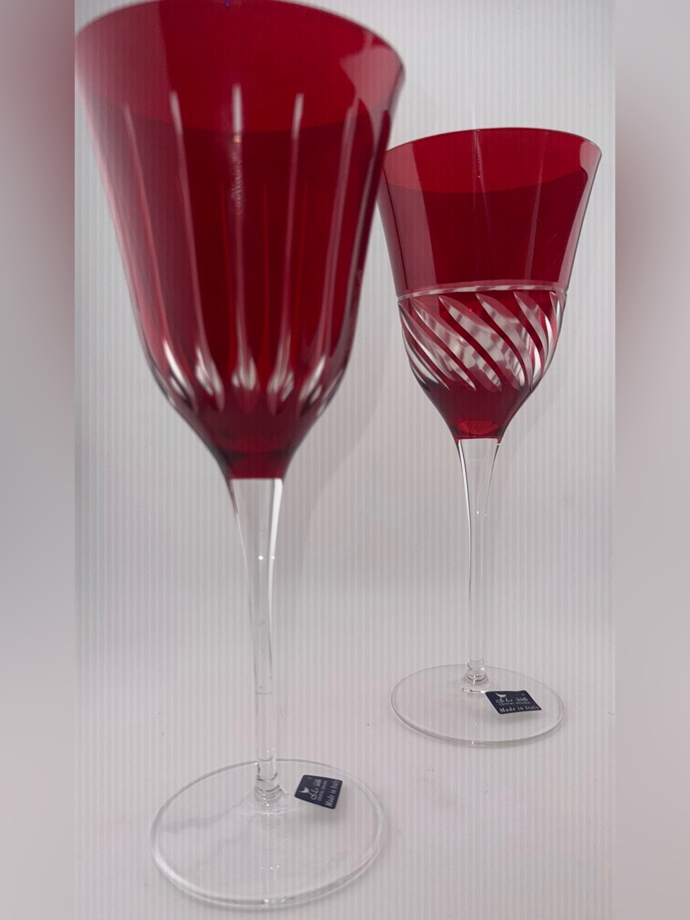 NWTs  2 Le Stelle of Italy ruby red wine glasses. 12oz. Made in Italy.